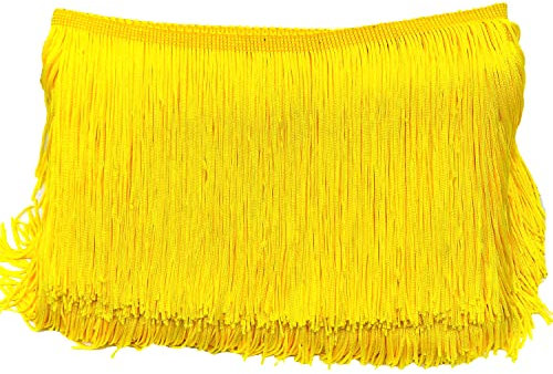 15cm x 10m Fransenborte Fransenbordüre Fransenband Dekoband Tanzfransen Schnittfranse Seide Quaste Fransen-Borten Bänder zum Nähen,DIY Basteln,Kleidung Dessous Kostüme Vorhänge Dekoration,Gelb