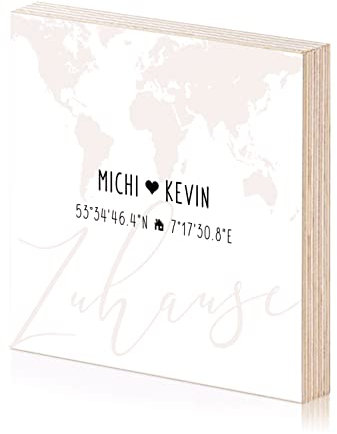 Zuhause Koordinaten Holzbild Einweihungsgeschenk zum hinstellen aufhängen als Geschenk-Idee zum Hausbau Einzug Einweihung Richtfest Wohnung Umzug Wand-Bild (Silver White)