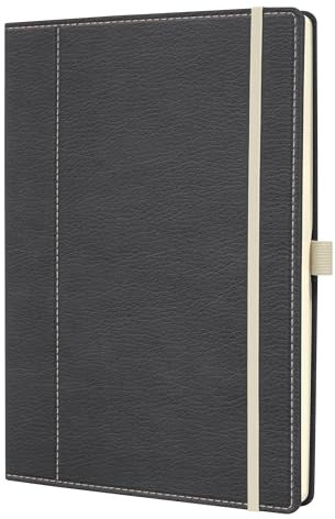 Sigel CO696 Notizbuch A4 dotted, Leder-Look grau, weiß, Hardcover, 194 nummerierte Seiten, nachhaltiges Papier, mit Inhaltsverzeichnis, Stiftschlaufe, Falttasche, Conceptum
