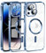 Cover Magnetica per iPhone 13, Custodia Compatibile con MagSafe, Protezione Antiurto di Livello Militare Telefono Silicone [Copertura della fotocamera], Blu Trasparente