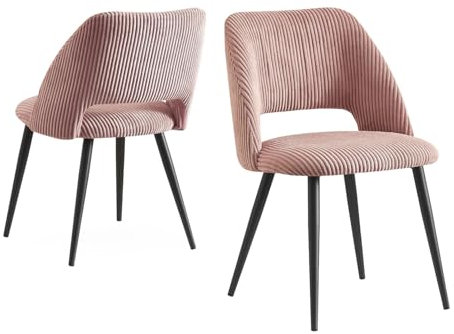 B&D home® Esszimmerstuhl Vicky 2er Set – Polsterstuhl aus hochwertigem Kordsamt in Rosa, ergonomisch & stabil, Metallbeine Schwarz, modern Industrial Design für Esszimmer, Küche & Büro