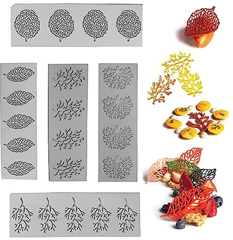 GAESHOW 5pcs Dentelle Silicone Moule, Moule Silicone Patisserie, Moule à Fondant Outil de Décoration, Feuilles Forme Gâteau Moule en Silicone, Gâteau Sucre Décoration (A)