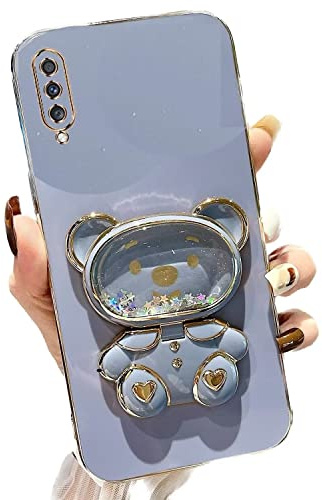 Rnrieyta Miagon Bär Spiegel Ständer Hülle für Samsung Galaxy A50,Cute Mädchen Dünn Treibsand Glitzer Galvanisierte Schutzhülle Weiches Case Bumper mit Spiegel Halter Kickständer