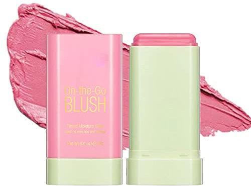 On-the-Go Makeup Blush Stick, Long Lasting Natural Nude Makeup, Tinted Moisture Stick, Shadow Lips Cheek Waterproof Creamy Makeup, for All Skin Types (Shy Pink)