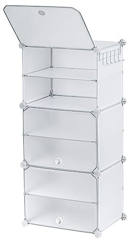 Baroni Home Cajas para zapatos apilables de plástico, ahorra espacio, organizadores modulares para zapatos plegables, para armario, entrada, hasta tamaño 44, blanco, 6 compartimientos, 44x32x96 cm