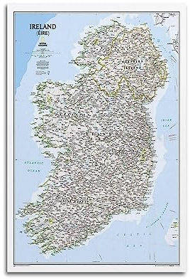 JONZA Karte Poster Europa Irland Klassische Karte Dekorative Malerei Leinwand Wand Und Kunst Bild Familie Schlafzimmer Dekor 12x18inch(30x45cm)