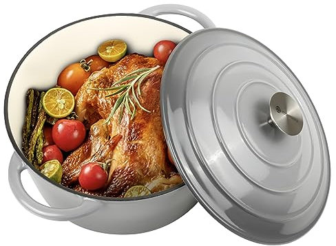 Gacuray 6Qt Enameled Cast Iron Dutch Oven Pot with Lidnd Dual Handles Heavy Duty Non-Stick Grey