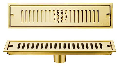 Caniveau De Douche Drain De Plancher Douche en Acier INOX Drain, Anti Odeur, Drain de Douche Linéaire avec Couvercle Amovible pour cuisine, salle de bain, douche, garage et cave,or(Size:30cm)