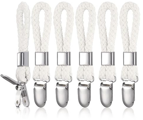 Fentar 6 Pcs Clip de Toalla, Gancho de Toalla de Té Metálico con Algodón Tejido, Fuerte Gancho para Colgar Ropa y Toallas, Pinzas Trapos Cocina, Gancho de Clip de Toalla para Cocina y Baño (Blanco)
