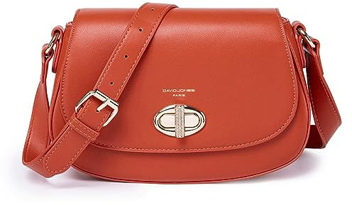 DAVID JONES - Damen-Umhängetasche – Handtasche mit Kreuzschulter, Kunstleder – Tasche mit Klappdeckel Drehkreuz – elegante Stadttasche für Telefon, Arbeit, Reisen, Abendmode, Orange, one size, Chic