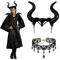 FMKLDENA Hörner kopfschmuck, Maleficent hörner, Königin hörner kopfschmuck, Gothic retro spitze halskette Damen Cosplay Zubehör für Maskerade Motto Karneval Party