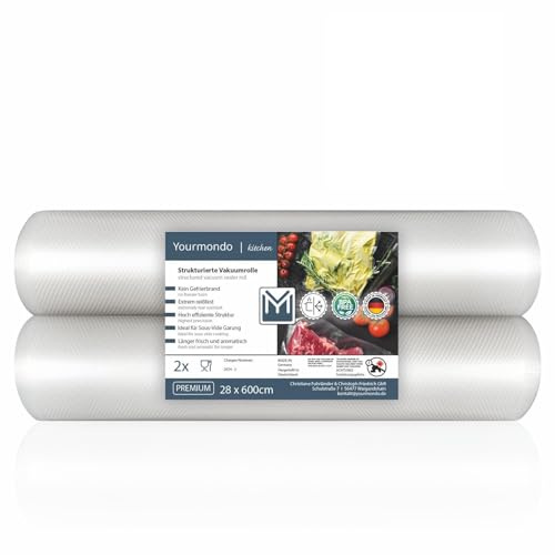 Yourmondo® 2x Vacuum-Rolle 28x600cm Aromasichere Vakuum-Rollen kochfest Folienrolle Vakuumierfolie für sous vide, Made in Germany, 100% BPA-frei