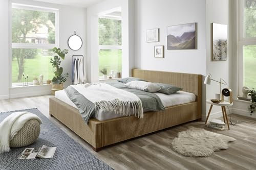 Bett11 SAM B-Ware Loombett 180x200 cm Biarritz, Farbe Beige, geflochtenes & gewebtes Design, leichtes & Robustes Bett aus Flechtwerk, Korbbett aus Loom-Geflecht, pflegeleichtes Doppelbett