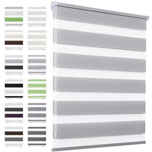 MupFup Doppelrollo Klemmfix ohne Bohren 80x100cm(BxH) Grau,Rollo Klemmrollo mit Lichtdurchlässig und Verdunkelnd/Höhe Stufenlos Verstellbar für Schlafzimmer,Badezimmer,Wohnzimmer Fenster und Tür