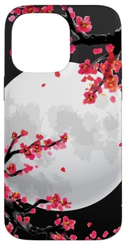 iPhone 14 Pro Max Moonlight Japanese Floral Sakura Night Moon Cherry Blossom Case