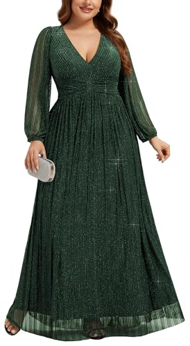 Ever-Pretty Damen Glitzer Lange Ärmel Übergröße Formelle Kleider für kurvige Frauen Winter Neujahr Kleid