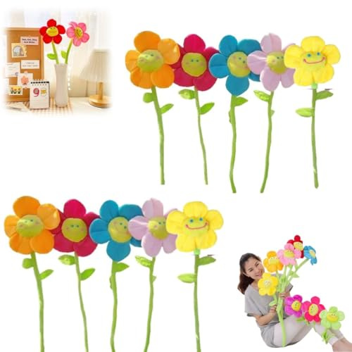 EHOTER Fleur de tournesol en peluche avec tiges pliables - Grand visage souriant - Fleurs en peluche pour enfants - Décoration de 66 cm - Cadeau pour anniversaire, Saint-Valentin, fête des enfants (10