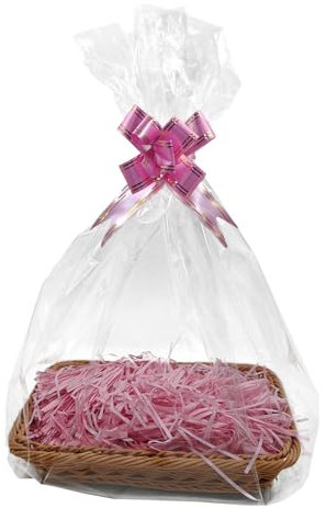30 x 20 CM Hamper Baskets for Gifts, 1 Pack of Basket Kit with Ribbons for Gift Wrapping, Cellophane Bag and Shredded Paper (PINK)