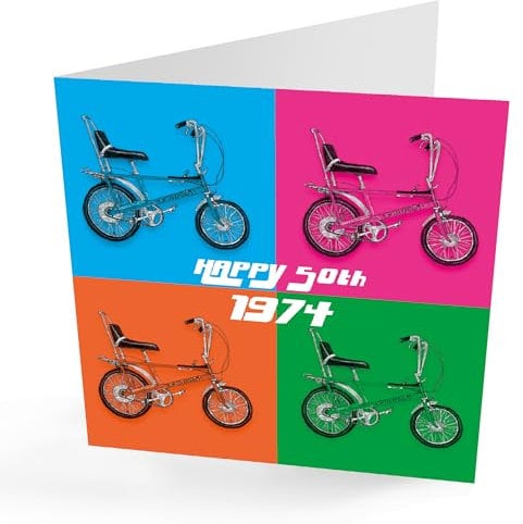 50th Birthday Card, Retro 50th Birthday Card, Chopper Bicycles, Fiftieth Birthday Card, 50th Birthday Present