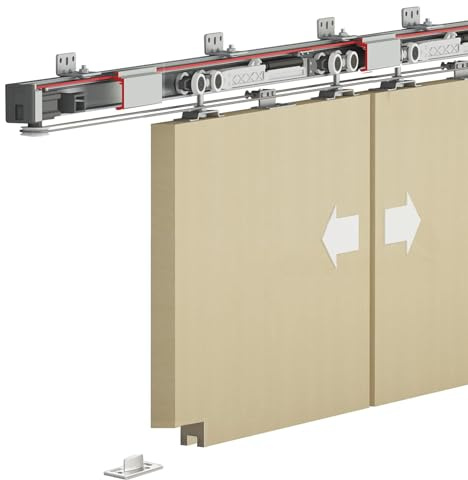 Decoranddecor DS-Slide Double Synchro Sliding Door Kit - One Way Soft Close (2400mm Track for 2 Doors)