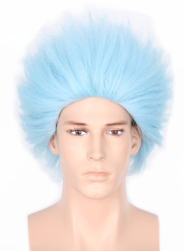 LeMarnia kurze flauschige Perücke für Erwachsene Blau Fuzzy Perücke Lustige Halloween Kostüm Perücke