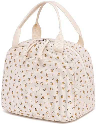 LEDAOU isolierte Lunch-Box Frauen wiederverwendbare Lunch-Tasche Cord Mittagessen Tote Handtaschen auslaufsichere thermische Kühler Mittagessen Fall große Kapazität Lunch-Box (Kord Blume)
