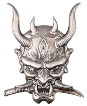 Ieron Japanischer Samurai-Autoaufkleber aus Metall, 3D-Totenkopf-Emblem, Cooles Geisterfang-Kriegerabzeichen für Auto, LKW, Motorrad (Waffenfarbe)