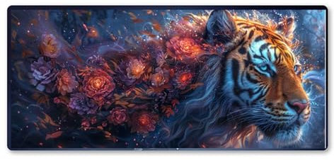 Gaming Mauspad Tiger Motiv, Blume Mousepad XXL 800x300 x 3mm, Wetterfest Anti Rutsch Schreibtisch Mouse Pad verbessert Präzision und Geschwindigkeit, Gaming Zubehör für Home Zimmer Deko Aesthetic
