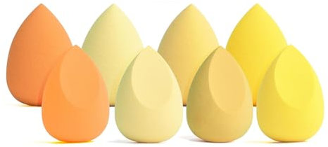 Beauty Blender,8 Pcs Éponges de Maquillage Sans Latex, Eponge Maquillage Fond de Teint humide et sec, Colourful Powder Puff Make-up Sponge, pour fond de teint, poudre, crème solaire et crème, jaune