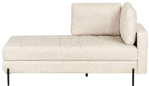 Beliani Chaiselongue Kunstleder beige rechts mit Kissen Metallgestell modern Rebais