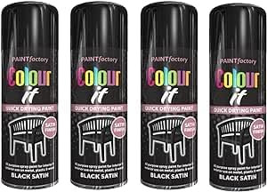 DIOXSTAR Satin Black Spray Paint, Quick-Drying Formula, Resistant To Fading And Chipping, Long-Lasting Protection, Aerosol Design, Easy, Mess-Free Application, Pack of 4
