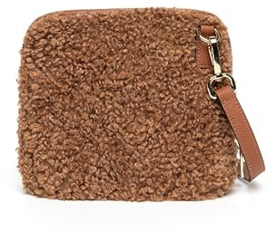 Montte Di Jinne Damen Faux Shearling und Echtleder Crossbody Bag Umhängetasche klein quadratisch weich leicht Premium Qualität, hautfarben, Length: 17cm|6.6, Height: 16.5cm | 6.5 , Depth: 8.4cm |