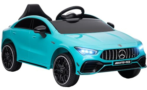 AIYAPLAY Kinder Elektroauto Mercedes-Benz AMG CLA 45 12V mit Hupe Hellblau | Elektrisch Kinderauto mit 2,4GHz Fernbedienung, Musik, Elektrofahrzeug mit Leuchte, USB/MP3-Anschluss, für 3-6 Jahre