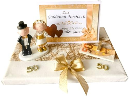 Geld Geschenk zur goldenen Hochzeit mit Goldpaar und Glückwunschkarte (Standard)
