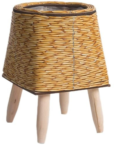 Panier De Jardinière Tissé À Main, Support pour Plantes D'intérieur, Petit Support De Jardinière avec Pieds en Bois, Support De Pot De Fleurs sur Pied pour Décoration De Maison
