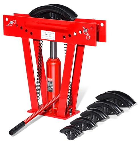 VEVOR Piegatubi Idraulico Piegatubi per Tubi Scarico in Rame 12 Tonnellate 6 Matrici (1/2'', 3/4'', 1'', 1-1/4'', 1-1/2'', 2''), Rulli Regolabili da 90° a 180° per Tubi in Metallo, Piegatubi Manuale