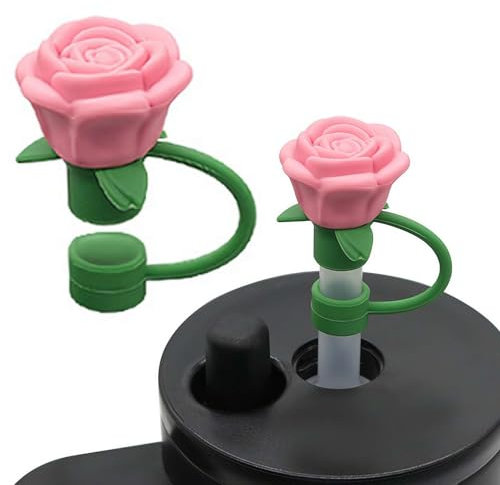 Valentine's Day Straw Covers Cap for Stanley Cup,Rose Flower Straw Cover Cap Valentine's Day Straw Toppers 10mm Silicone Straw Tip Cover Compatible with Stanley 30&40 Oz Tumbler for Valentine's Gift