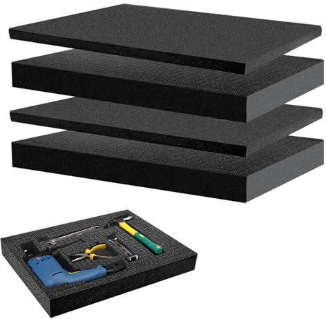 Rasterschaumstoff Würfelschaum, 2 Stück 400 x 300 x 25mm/2 Stück 400 x 300 x 10mm, Werkzeugkoffer Kamerakoffer Schaumstoff, Koffereinlage Schutz für Kamera und Werkzeug, Tabletop