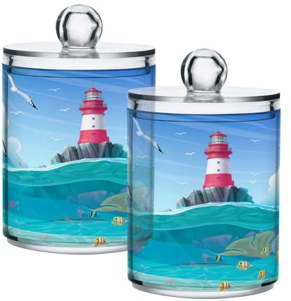 Qtip Halter Spender Leuchtturm Meer nautische Badezimmer Behälter Vorratsdosen transparent Make-up Organizer Wattebausch Pads Tupfer Zahnseide Behälter