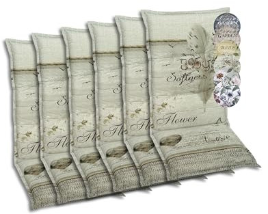 GO-DE Textil Bequeme und attraktive Polsterauflagen für Hochlehner-Gartenstühle (6er-Set, Feder Beige, Hochlehner)