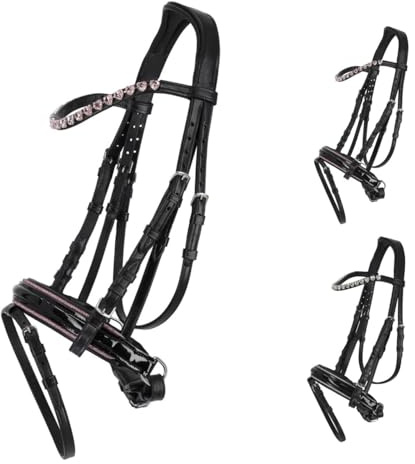 NETPROSHOP Leder Trense Bixie mit Herz-Straßsteinchen weich gepolstert Shetty und Mini Shetty, Groesse:Mini Shetty, Farbe:Rosa