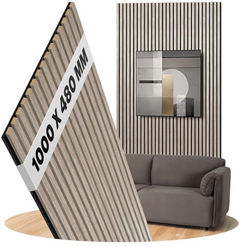 Akustikpaneele Eiche Silver Holz Wandpaneele als Wandverkleidung Filz Schwarz, Oberfläche: Echtholz Format: 1000 x 480 mm - Lamellenbreite: 21 mm (Eiche Silver, 1000 x 480 mm)
