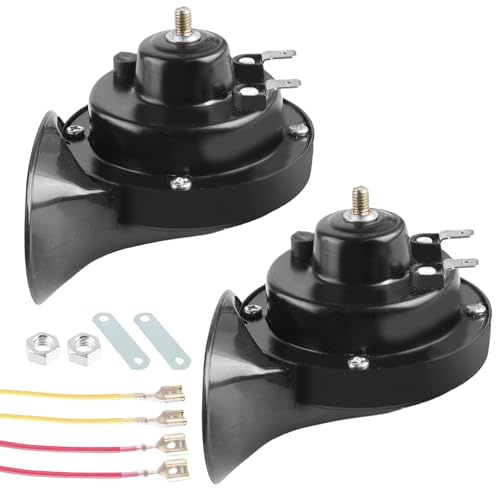WIYETY Elektrisches Schneckenhorn Super Laute Hupe: 2 Stück Schnecke Air Horn, Autohupe Laut für LKW Auto Motorrad Boot .etc Alle 12V Fahrzeuge, Schwarz