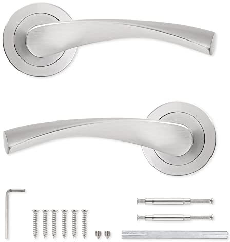 door knobs， Internal Door Handle Door Lever Set on Rose - Brushed Nickel