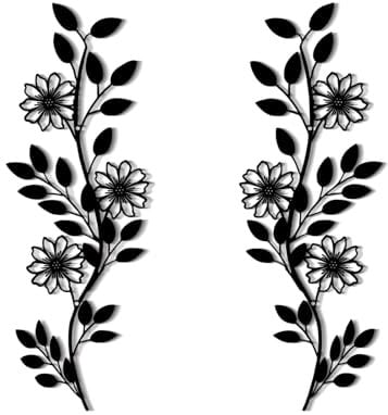 DUOOLN 2 Pcs Metal Tree Leaf Wall Decor, Long Iron Scroll Vine Wall Art Above, Rustic Hanging Sign, Line Flowers Sculpture for above Door Living Room Office Indoor and Outdoor Decoration - Black