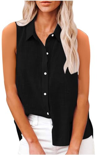 Ventes Flash du Jour et Soldes Chemise Femme D'éTé Haut Chic Et ÉLéGant Coton Lin T-Shirt sans Manches Col en V Chemisier Tunique Tops DéContractéS Ample Blouse Lâche Respirant Chemisiers et Blouses