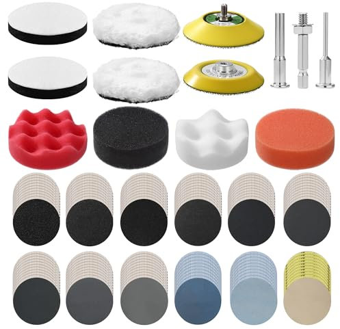 133 Stück Polieraufsatz Akkuschrauber,Schleifscheiben Nassschleifpapier,3 Zoll Schleif- und Polierset, 75mm Nassschleifpapier & Polierscheiben,Polierpad Schwämme Set, Für Polieren,Schleifen