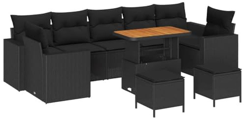 vidaXL 10-teiliges Garten-Sofa-Set mit schwarzen Kissen, modulare und wetterfeste Poly-Rattan-Möbel, ideal für Außenbereiche wie Terrassen, Gärten und Lounges mit Kissen-Ecke
