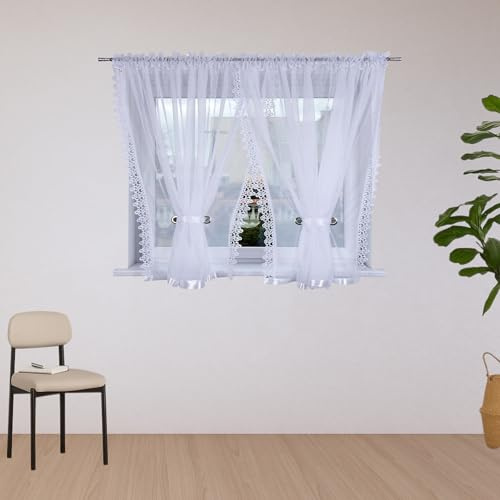 DRAPELLA Gardinen Wohnzimmer Cordoba 400x155cm Lang - Vorhänge Wohnzimmer Halbtransparent in Weiß Farben - Schön Gardine Vorhang für Schlafzimmer