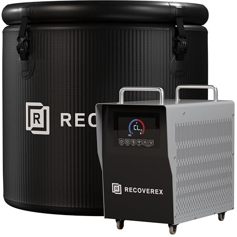 Recoverex Cold Plunge Tub, 88 Gallon, 0.8 Horsepower – Heavy-Duty Ice Bath Tub for Athletes, Portable Cold Plunge Chiller with Water Treatment Kit, Immersion Therapy, WiFi Control, Backpack & Wheels